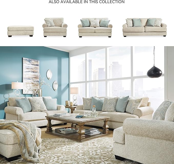 Signature Design by Ashley Monaghan Vintage Loveseat with Accent Pillows, Reversible Cushions and Rolled Arms, Beige
