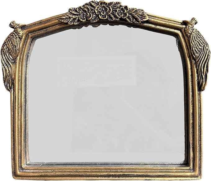 Vintage Vanity Desk Mirror -7x8Inch Wall-Mounted & Tabletop Decorative Ornate Gold Accent Retro Makeup Mirror for Bedroom Dresser Living Room Bathroom Dorm Champagne Gold