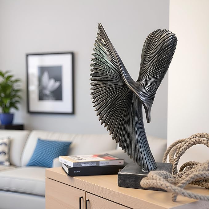 Modern Abstract Eagle Decorative Sculpture, Dining Living Room Desk Decor,Geometric Home Decor Statues,Shelf Top Decor Aesthetics, Coffee Tables or Office Shelves（Bronze Colored）