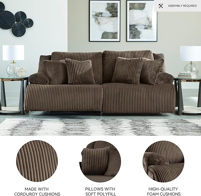 Signature Design by Ashley Top Tier Modern 2-Piece Reclining Sectional Loveseat with 4 Accent Pillows, Dark Brown