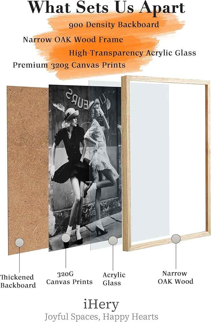 iHery Natural OAK Wood Framed Vintage Women Dancing Wall Art, 12x16in Beige Frame Canvas Retro Women Fashion, Chic Ladies Posing, Black and White Print, Vintage Feminist Wall Decor Set of 1