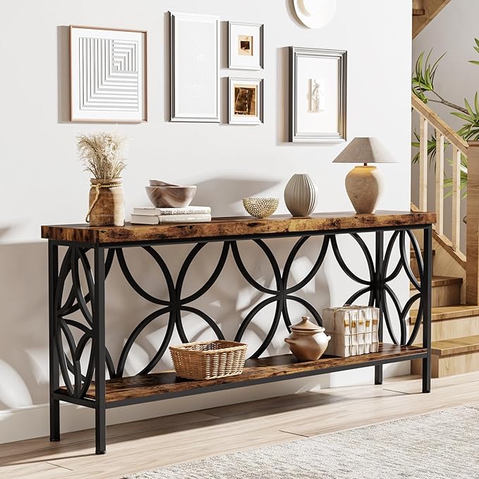 Tribesigns 70.9-Inch Narrow Sofa Table, Industrial Long Sofa Table Behind Couch, Entry Console Table with Storage for Entryway, Living Room, Foyer, Unique Design, Rustic Brown | Narrow, Industrial, Long, Entry Console Table, with Storage
