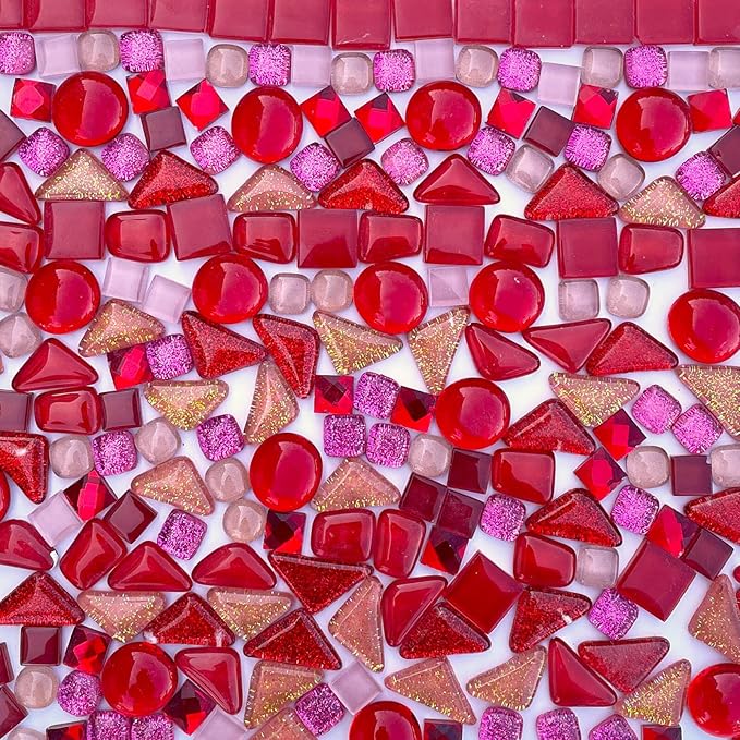 LITMIND 1.1LB Red Mixed Irregular Crystal Glass Mosaic Tiles for Crafts - Perfect for Mosaic Art Projects, Puzzles, and Home Décor