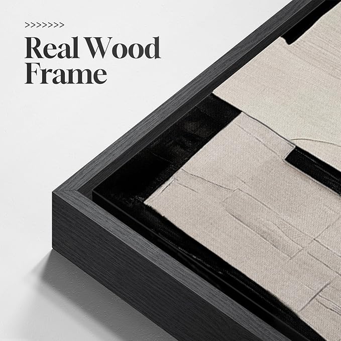 Framed Neutral Abstract Wall Art, Modern Black and Beige Canvas Prints Paintings Artwork for Walls, Minimalist Black White Pictures for Living Room, Hallway, Dining Room, Bedroom Wall Decor 24x36 In