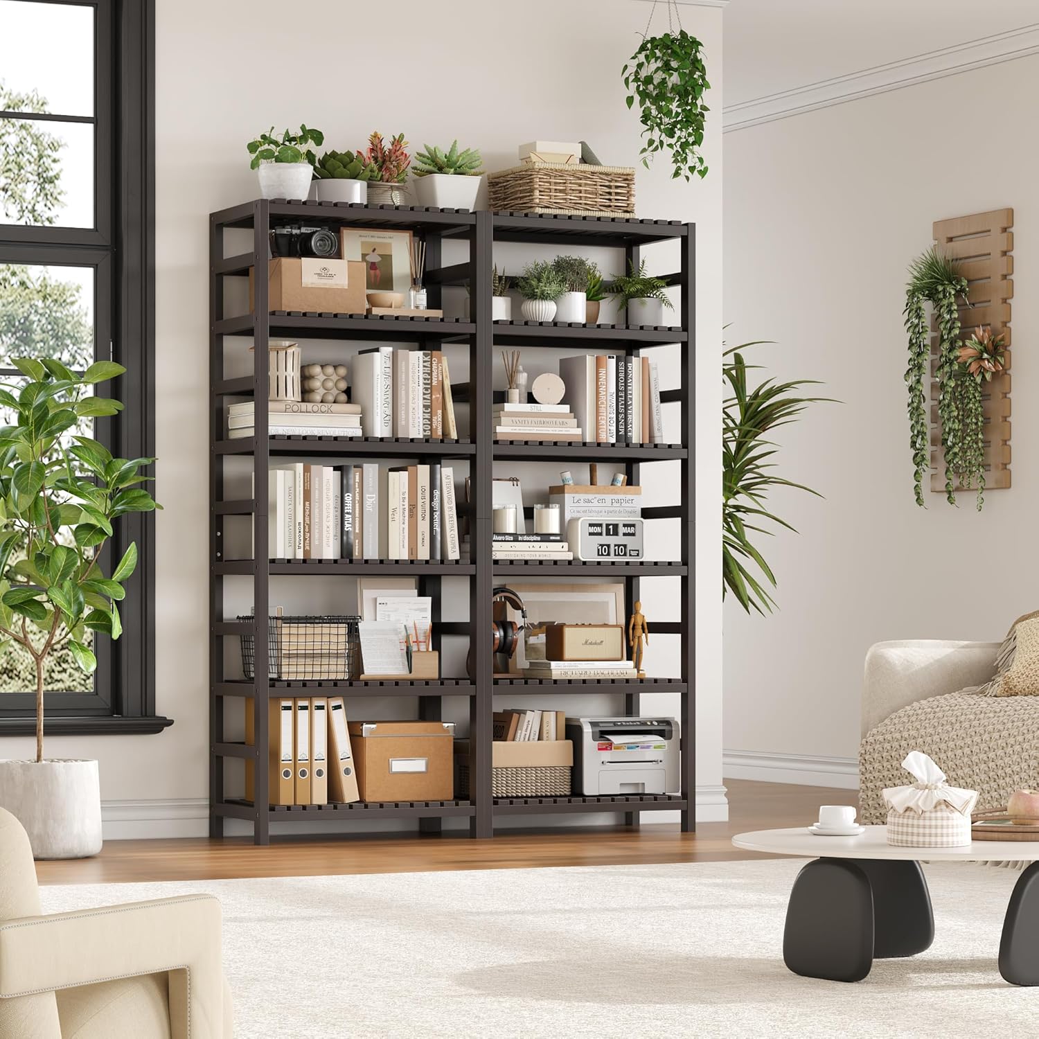FOTOSOK 6-Tier Bamboo Shelf, Bamboo Bookcase with Adjustable Shelves, Free Standing Storage Shelf Unit, Plant Flower Stand for Kitchen, Bathroom, Home Office, Vintage - Décor Diaries