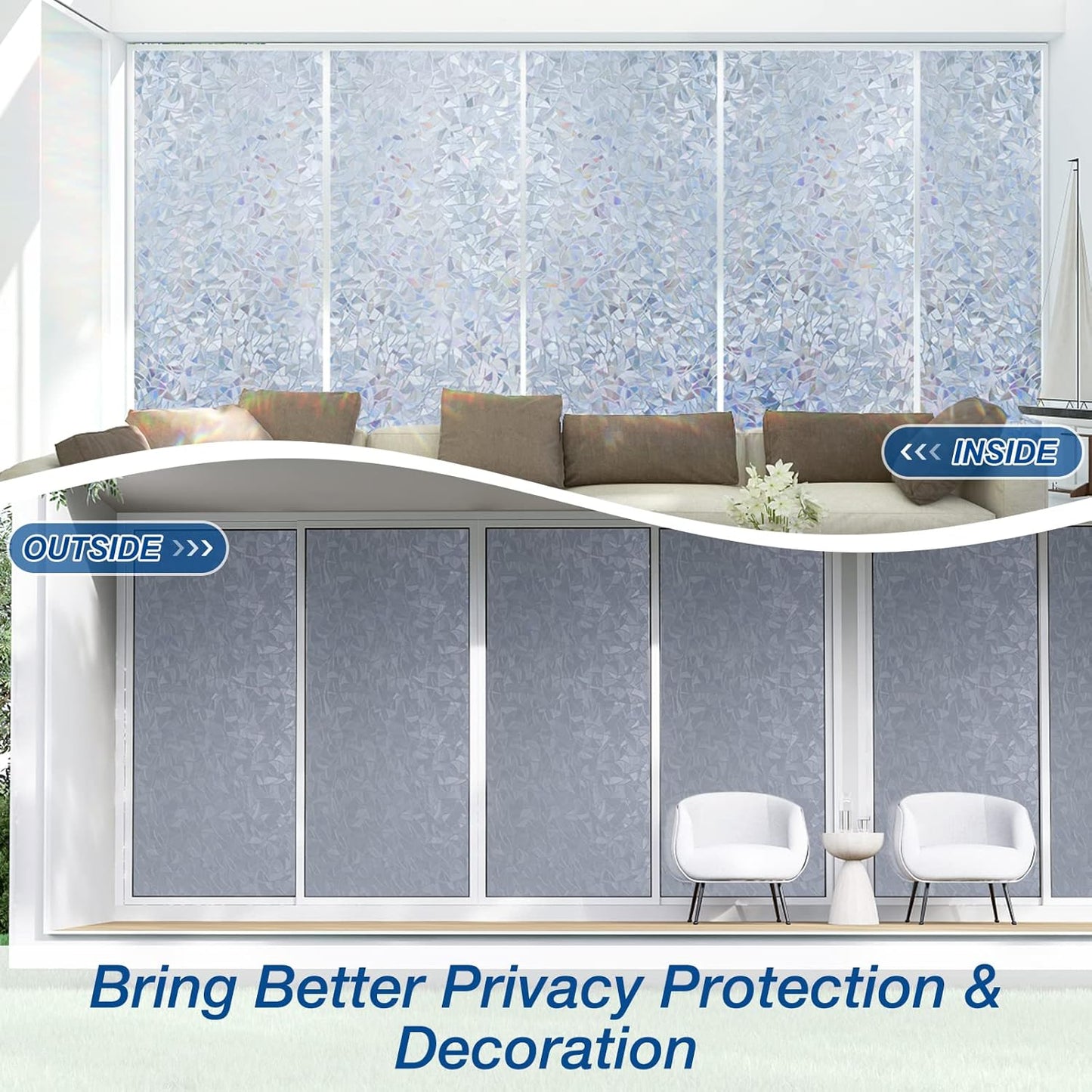 DOWELL One Way Window Film Daytime Privacy, Static Cling Window Tinting Film for Home, Decorative Stained Glass Stickers Heat Control Door Decal Clings, Grayish Silver, 17.5x78.7 inches