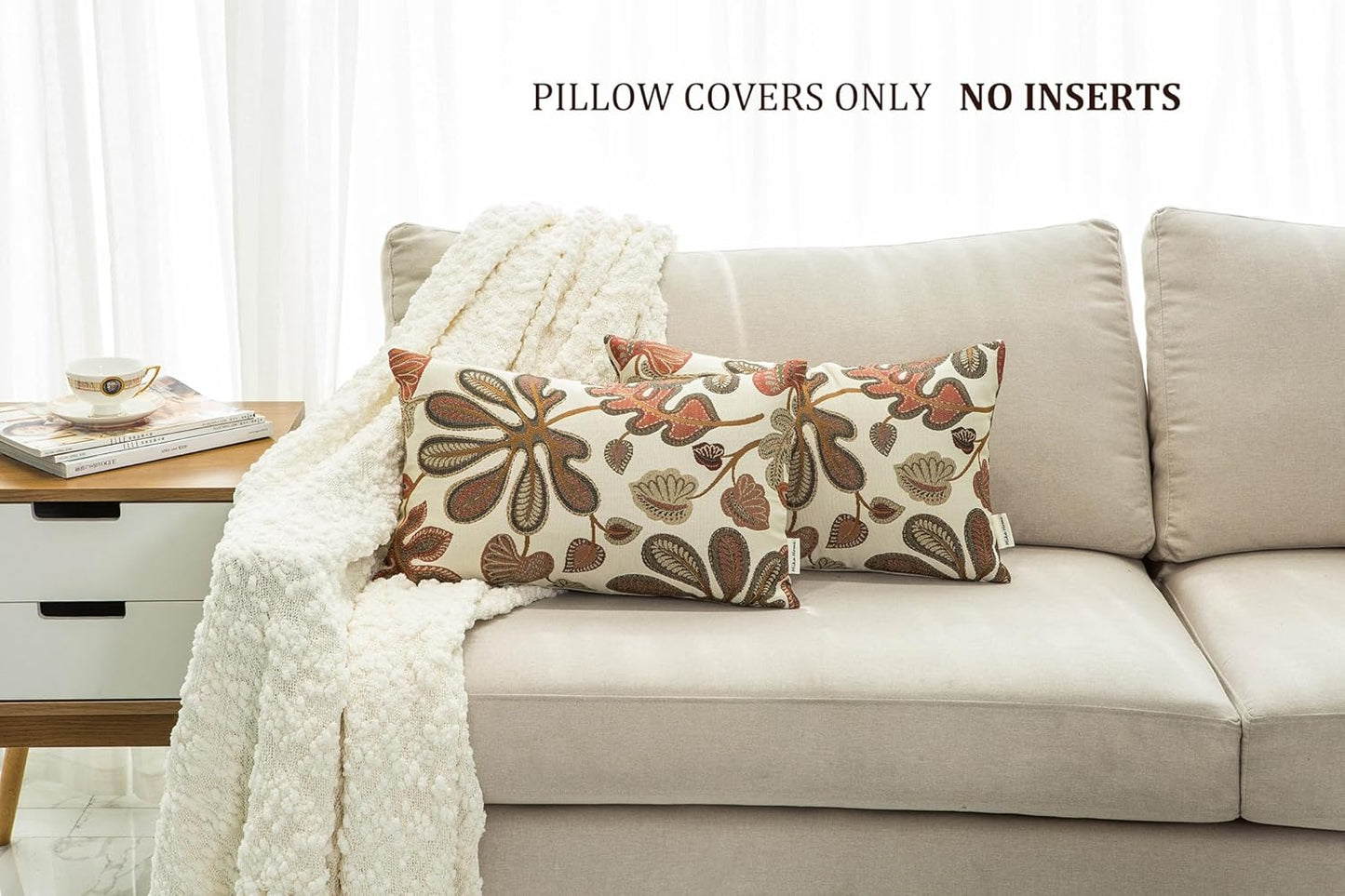 Set of 2 Jacquard Tropical Leaf Pattern Oblong Throw Pillow Covers Accent Pillowcase 12X20 Inches,Coral Cream