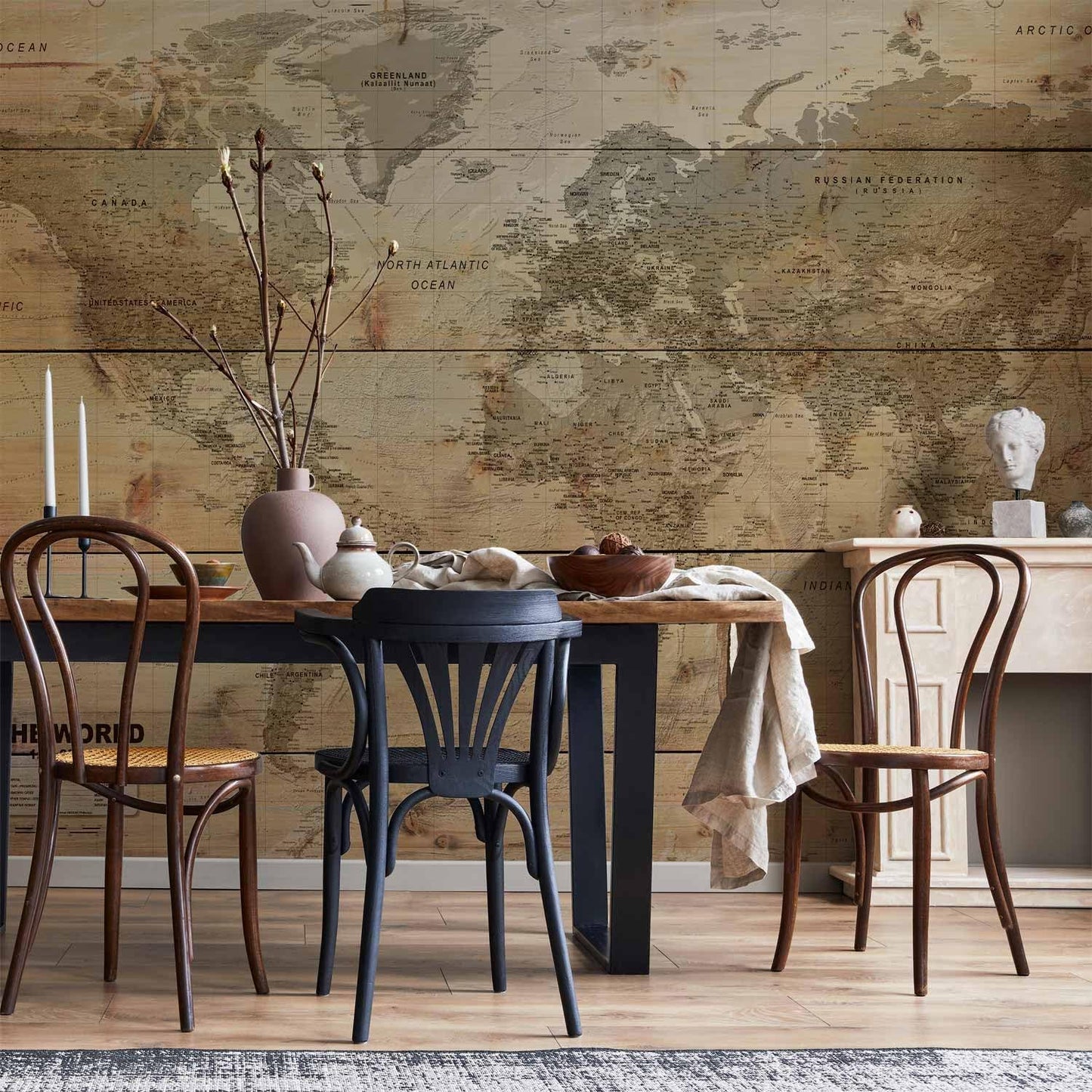 artgeist Wall Mural World Map 173x124 in - Peel and Stick Self-Adhesive Wallpaper Removable Large Sticker Foil Wall Decor Print Picture Image Design Map of The World k-A-0218-a-a