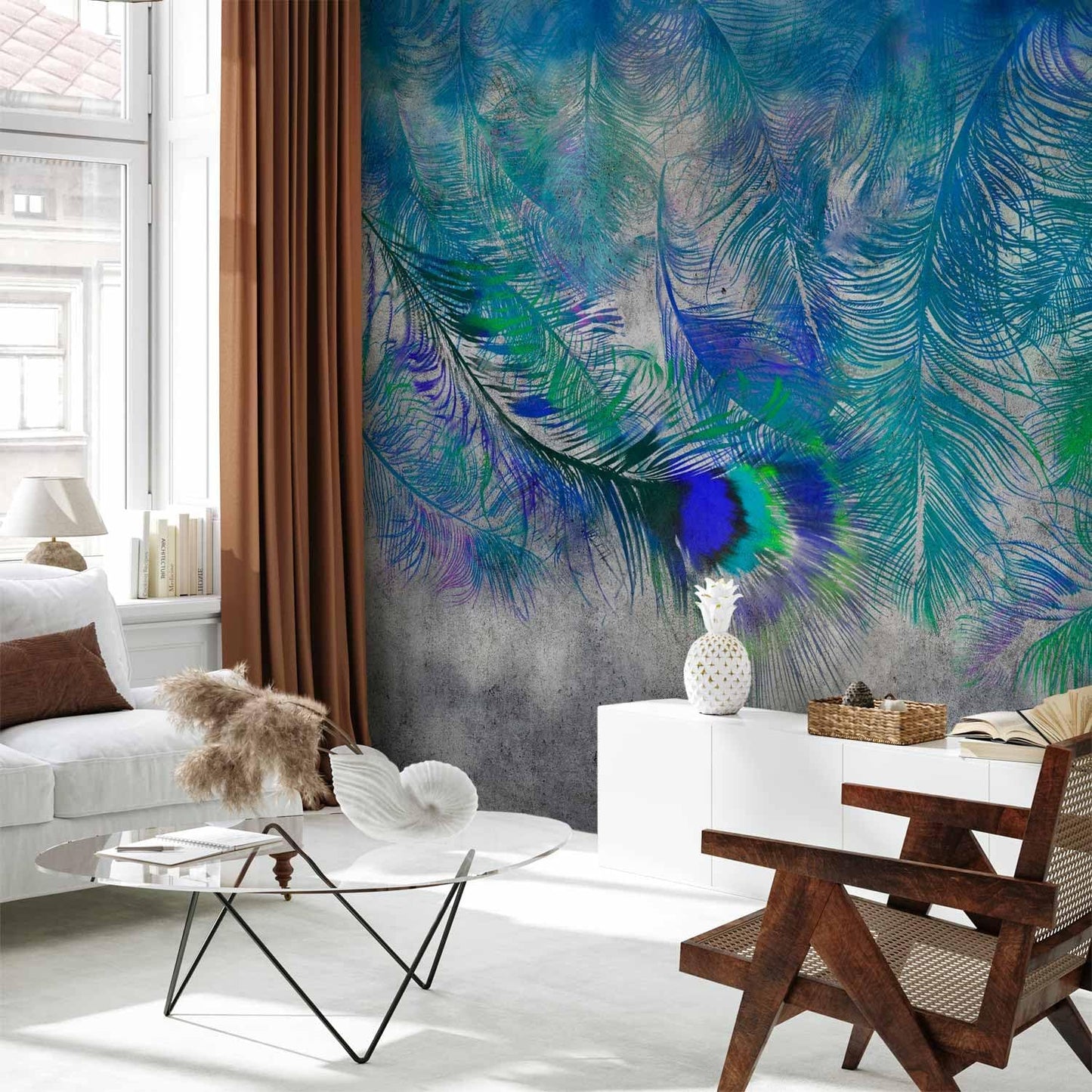 artgeist Premium Wall Mural Cement Feather 197x138 in - Non-Woven Wallpaper Fleece Wall Decor Photo Print Picture Image Design Landscape Colorful Abstract n-A-1488-a-a