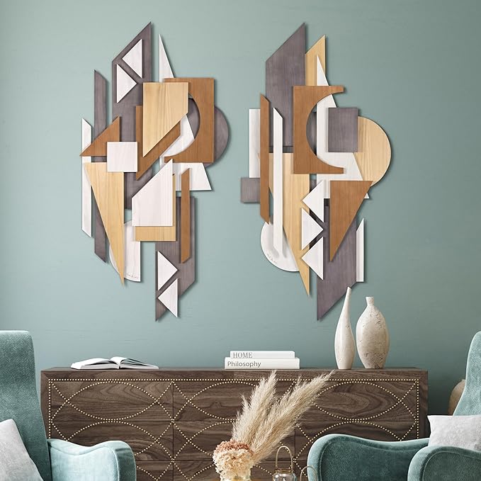 Empire Art Direct Moonlit Mist I & II Hand Made & Hand Finished Dimensional Solid Wood Abstracts