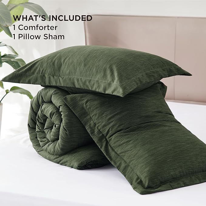Bedsure Twin/Twin XL Comforter Set - Dark Green Soft Bedding for All Seasons, Cationic Dyed Bed Set, 2 Pieces, 1 Twin Size Comforter (68"x88") and 1 Pillow Sham (20"x26"+2")