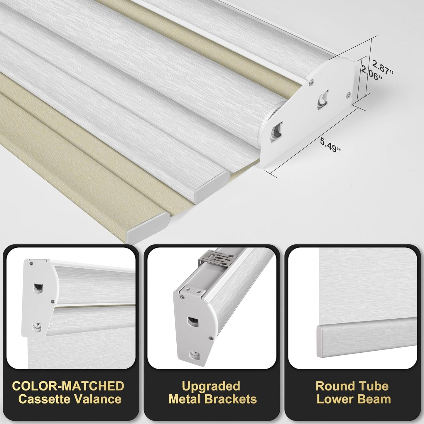 BERISSA Cordless Dual Roller Shades with Cassette Valance,Double Window Shades Blackout and Light Filtering Shades,Day and Night Roller Shades for Home Office Door.Beige and White.53 W x 48" H