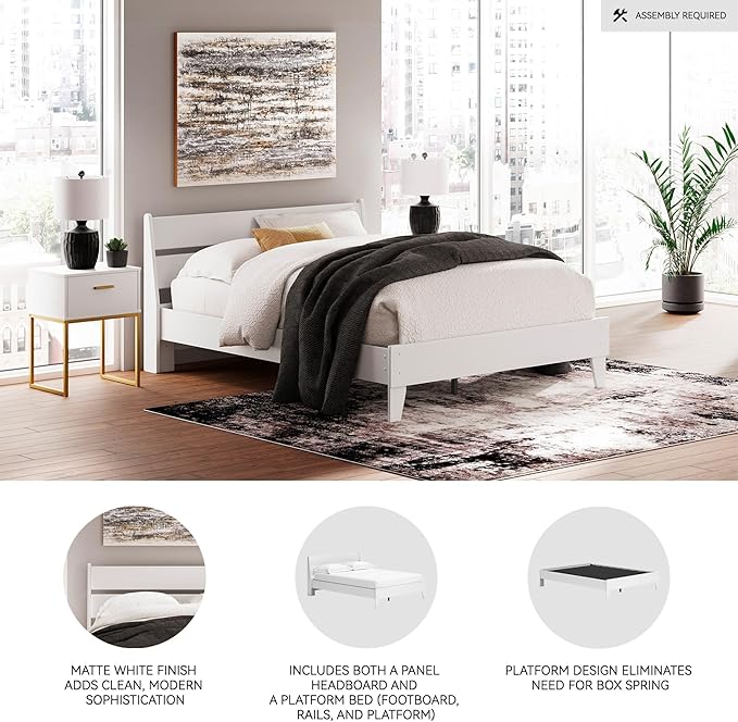 Signature Design by Ashley Socalle Casual Queen Panel Platform Bed, Foundation or Box Spring Not Needed, White
