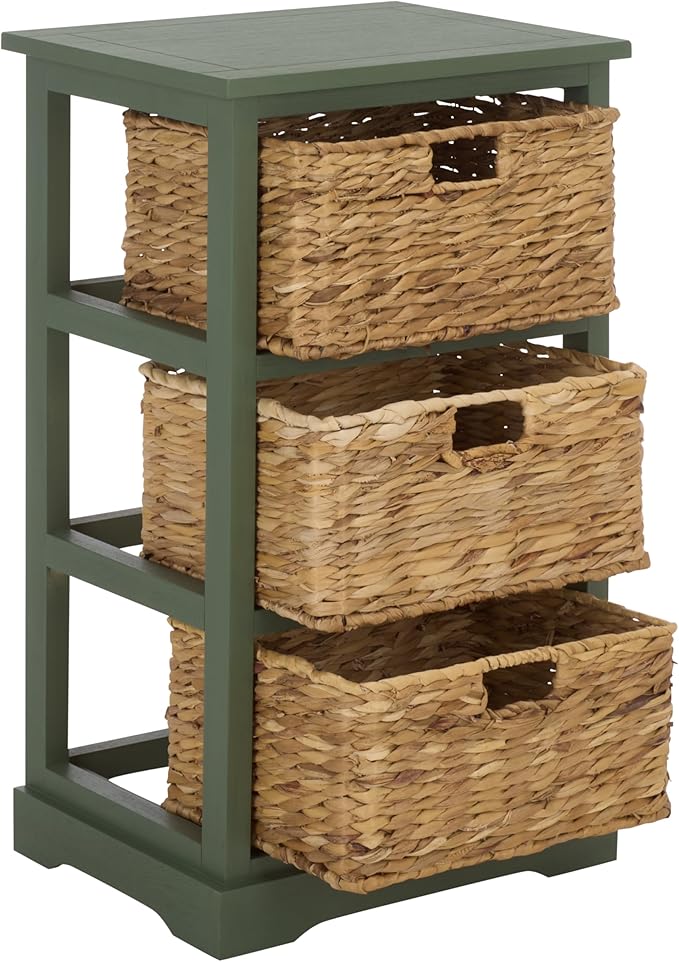 SAFAVIEH Home Collection – Halle Dusty Green 3-Drawer Basket Storage Side Table, Coastal Accent Design, Fully Assembled (AMH5738J)
