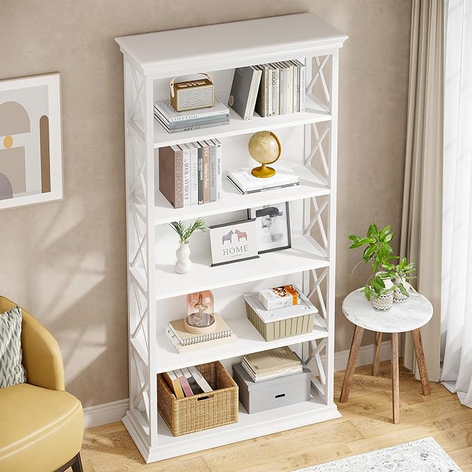Tribesigns 6-Tier Bookcase Set of 2, 71 Inches Industrial Bookshelves and Bookcases, Floor Standing 5 Shelf Display Storage Shelves Tall Bookcase for Home Office, Living Room, Bed Room, White