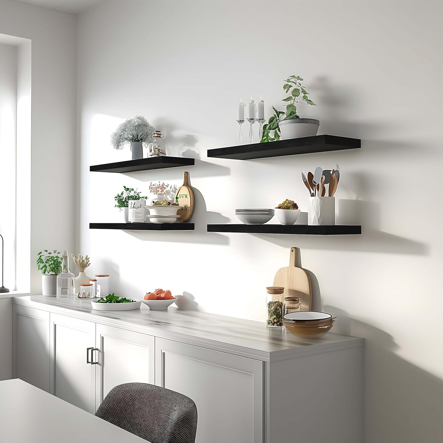 Black Wood Floating Shelves for Wall Rustic Wall Shelves for Bedroom Set of 6 - Décor Diaries