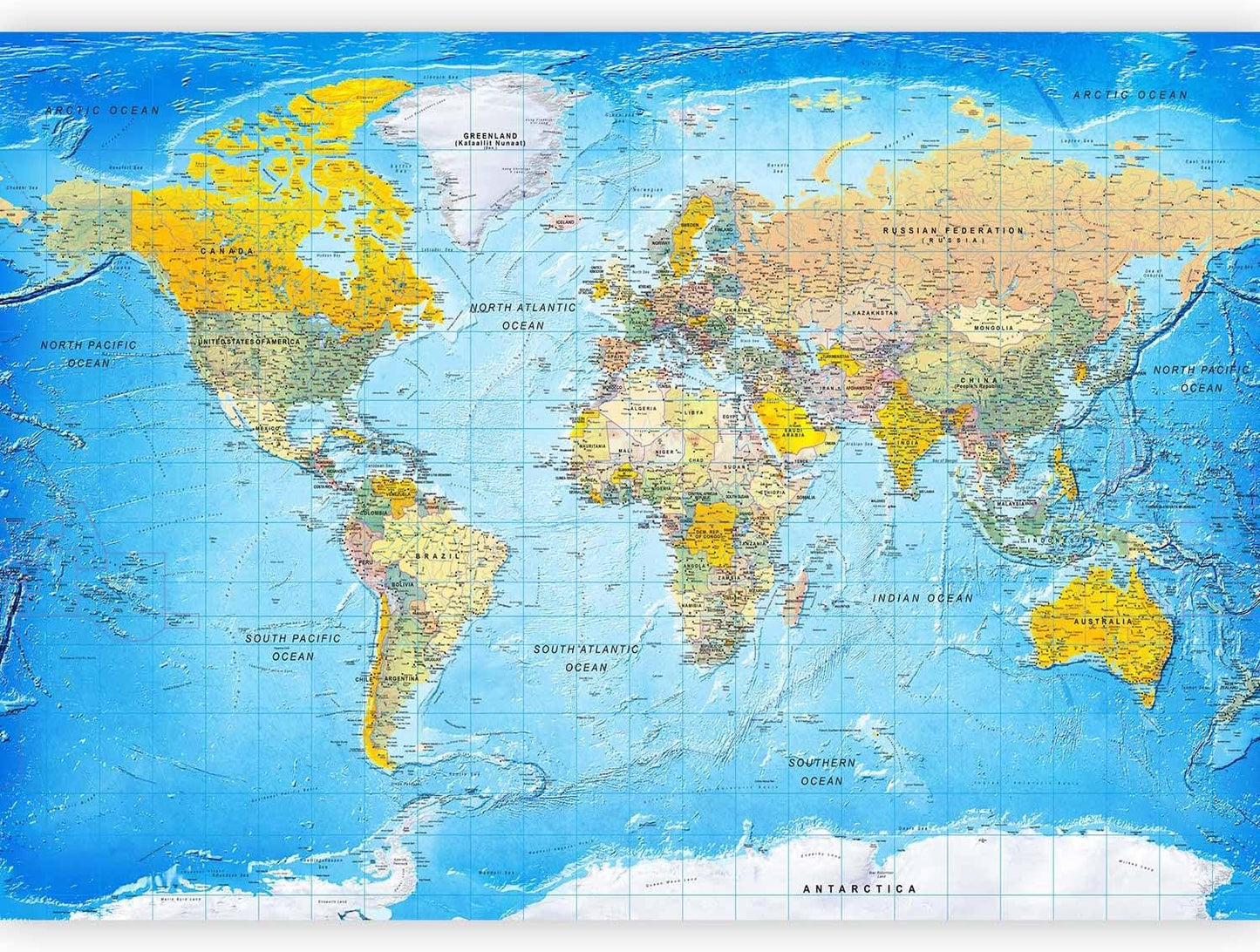 artgeist Premium Wall Mural World Map 138x101 in - XXL Non-Woven Wallpaper Fleece Wall Decor Photo Print Picture Image Design Home Map of The World k-A-0109-a-a