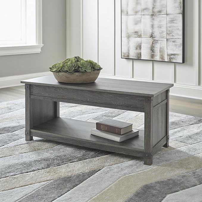 Signature Design by Ashley Freedan Rustic Farmhouse Lift Top Coffee Table, Gray