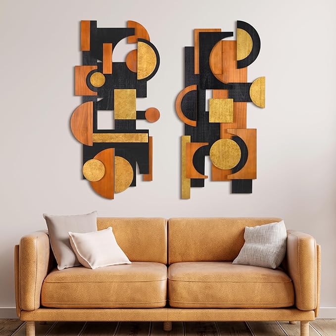 Amber Embraces I & II" Hand Made & Hand Finished Dimensional Solid Wood Abstracts