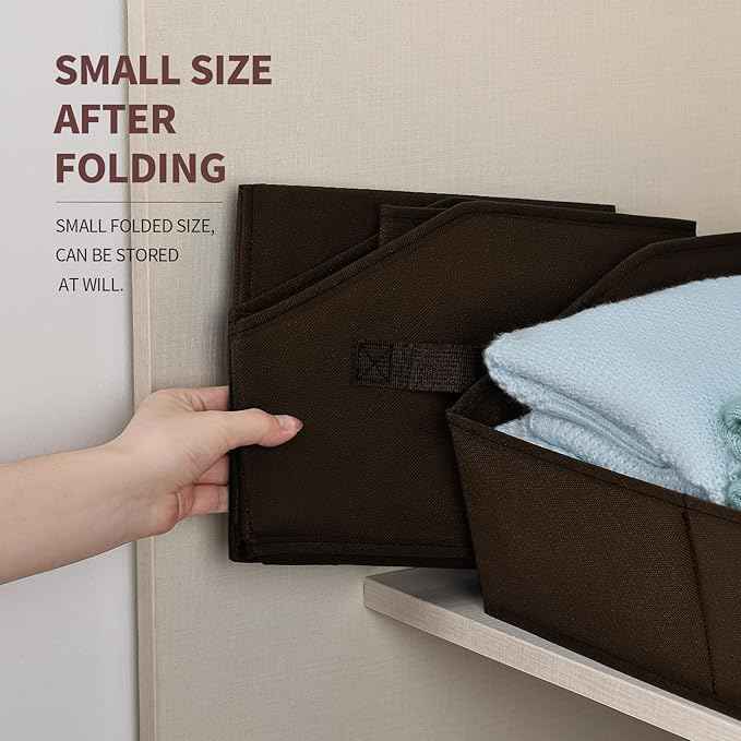 Closet Baskets for Shelves Trapezoid - Decorative Storage Baskets with Handle, Closet Bins for Organization, Shelf Storage Bins for Clothes, Books, Home, Office, 3 Pack, Brown