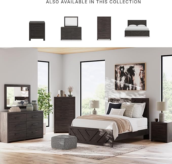 Signature Design by Ashley Prendonea Casual 2-Drawer Nightstand for Bedroom, Wood, Large Handles with Dark Finish, Framed Drawer Fronts, Smooth-Gliding Drawers, 24.41" High, Gray