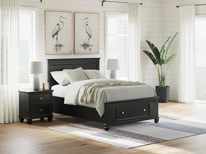 Signature Design by Ashley Lanolee Classic 2 Drawer Nightstand for Bedroom, 26.75" Tall, Black