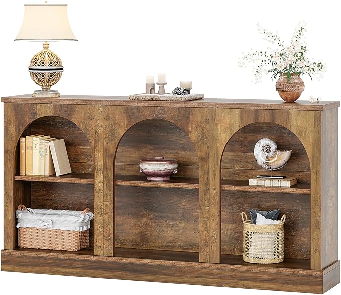 Tribesigns Farmhouse Console Table, 63-Inch Long Entryway Table with 3 Tier Storage, Wooden Rectangular Sofa Table Behind The Couch for Entrance, Hallway, Living Room, Brown | Entryway Table, 3 Tier Storage, Rectangular, Sofa Table, Behind The Couch, E...