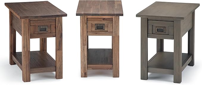 SIMPLIHOME Monroe Narrow Side Table – 14 inch Wide Solid Acacia Wood End Table in Distressed Charcoal Brown, Rustic Accent Table or Side Table for Living Room with Drawer and Shelf