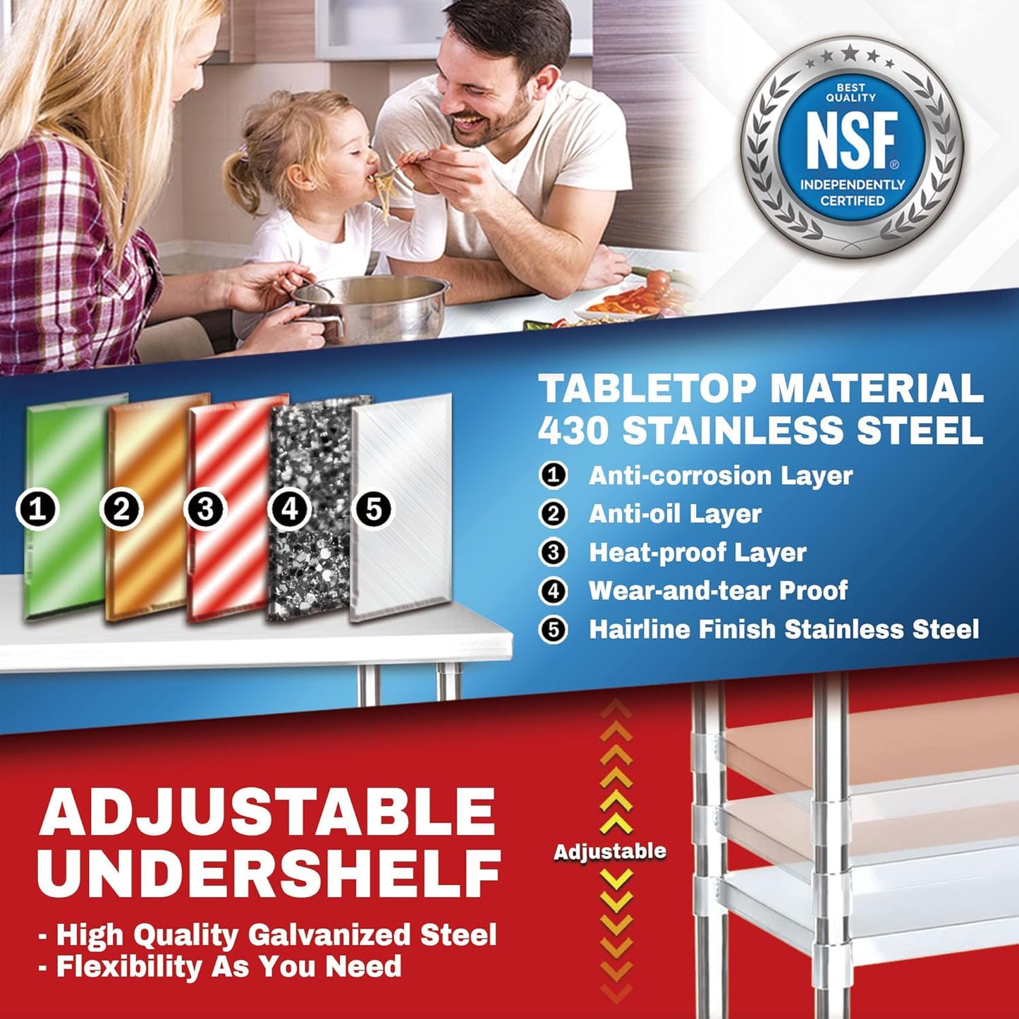 DuraSteel 30x24 Small Stainless Kitchen Island - NSF Outdoor Grill Work Station with Under Shelf - Metal Microwave Stand - For Laundry Room, Kitchen, Garage, Restaurant