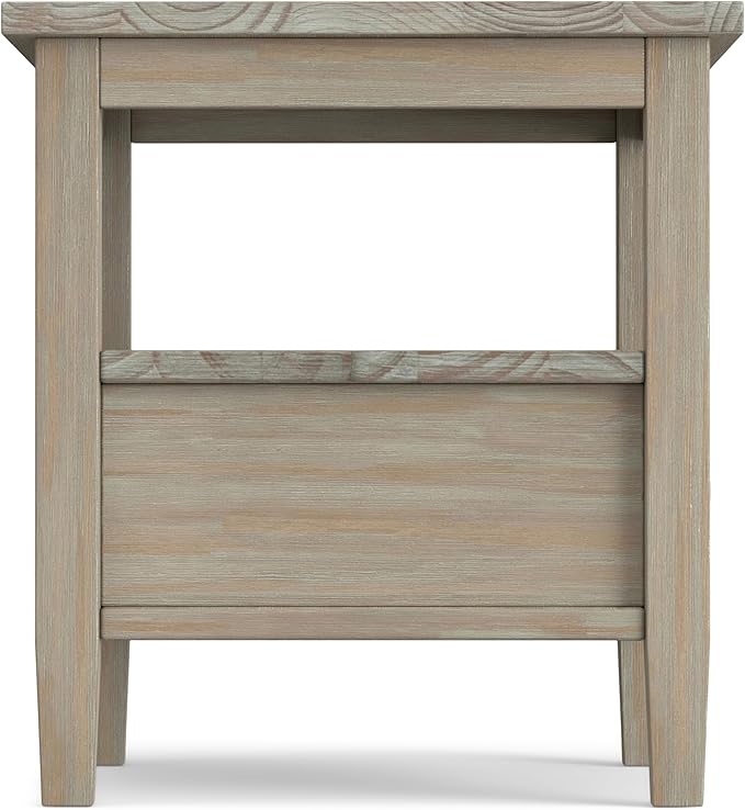 SIMPLIHOME Warm Shaker End Table - 20 inch Wide Solid Wood Side Table in Distressed Grey, Transitional Accent Table for Living Room or Bedroom with Drawer, Open Shelf and Square Tapered Legs