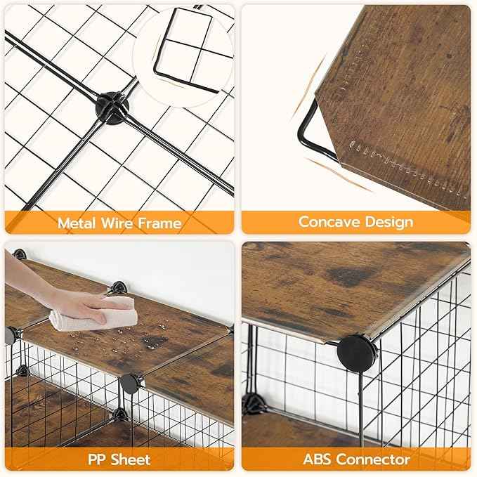 HOOBRO Wire Cube Storage Organizer, 9-Cube Shelves, Modular Shelves with Metal Grid, DIY Closet Cabinet for Living Room, Bedroom, Rustic Brown and Black BF09CW01