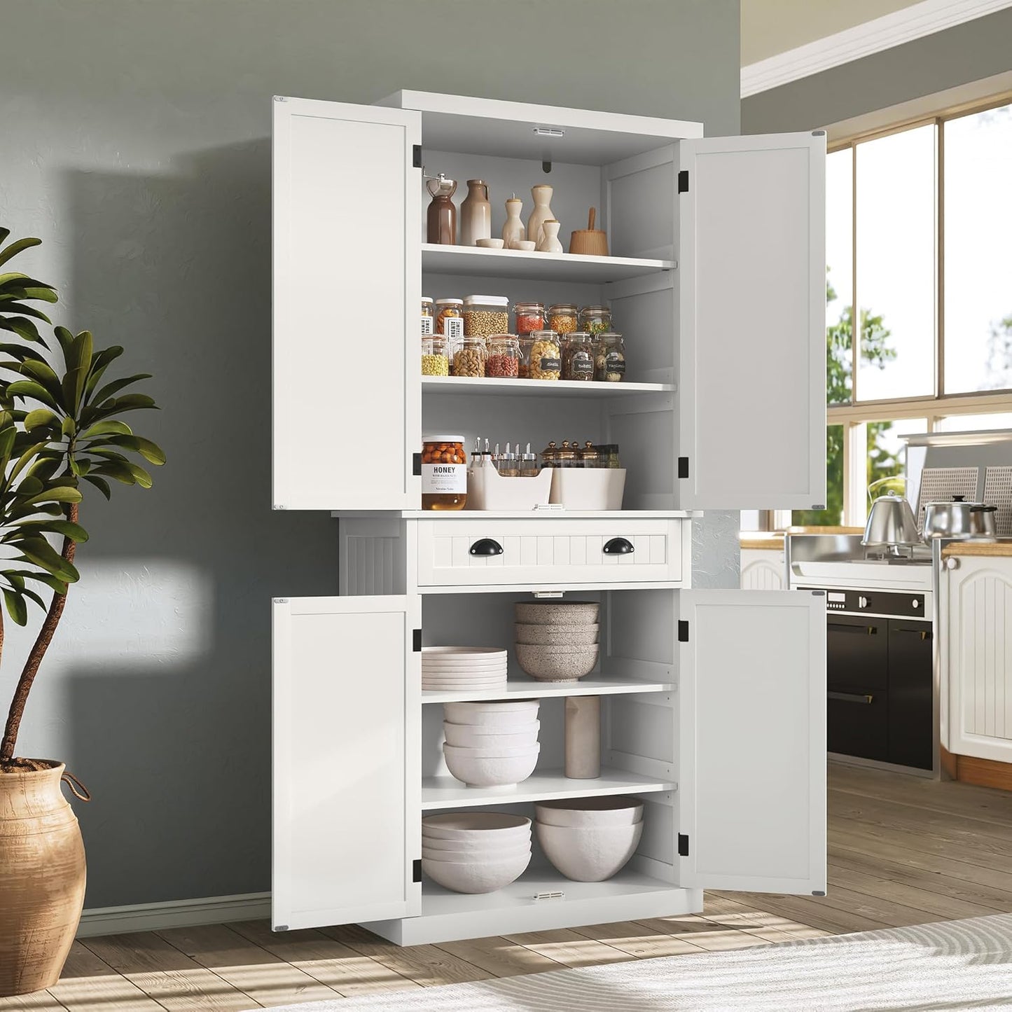 ARTPOWER 72" Tall Kitchen Pantry Storage Cabinet with Drawer and Adjustable Shelves, Pantry Cabinet for Kitchen, Bathroom or Hallway, White - Décor Diaries