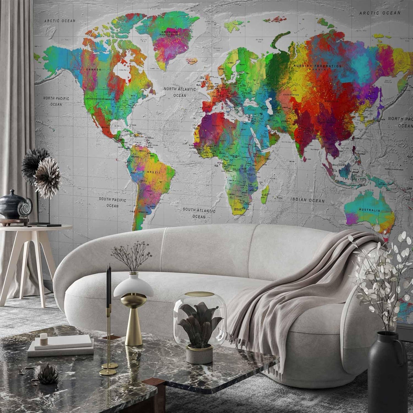 artgeist Premium Wall Mural World Map 138x101 in - XXL Non-Woven Wallpaper Fleece Wall Decor Photo Print Picture Image Design Home Map of The World k-A-0128-a-a