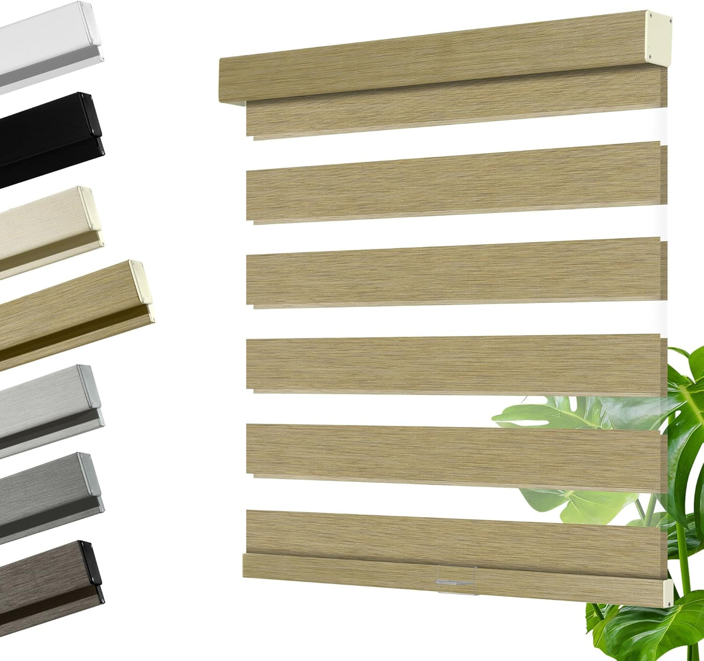 Cordless Zebra Blinds for Windows, Blackout Interior Blinds,Easy to Install,UV Protection,for Offices and Home,Custom Roller Shades, Mousse Light Bown,64" W x 80" H