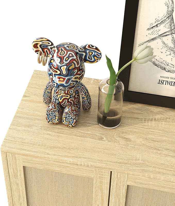 Panana Buffet Cabinet Sideboard with Rattan Decorated Doors Kitchen Storage Cupboard Accent Cabinet (Natural Wood)