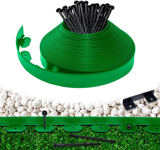 Landscape Edging Border 60 FT 2 Inch Tall with 120 Spikes, Plastic Edging for Landscaping, Garden Edging Border， Flower Bed, Paver and Lawn Edging Border, Green