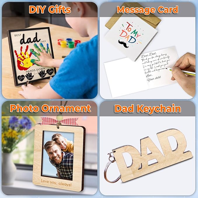 10" Best Dad Ever Hands Down Sign DIY Dad Gifts from Kids Handprint Kit with Acrylic Paint, Toddler Craft Birthday Gift Father's Day for Daddy, Papa Family Plaque with Daughter, Son Names HF90-D