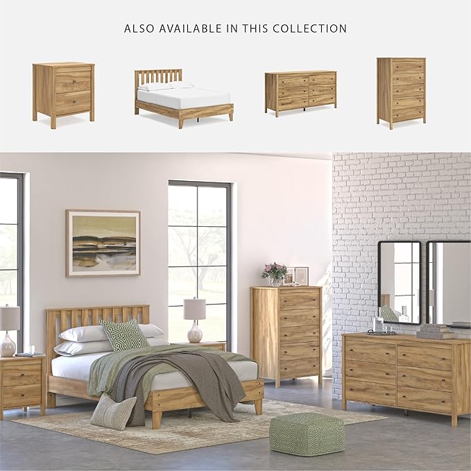 Signature Design by Ashley Bermacy Vintage Full Platform Bed with Metal Slats and Center Support Legs, Light Brown