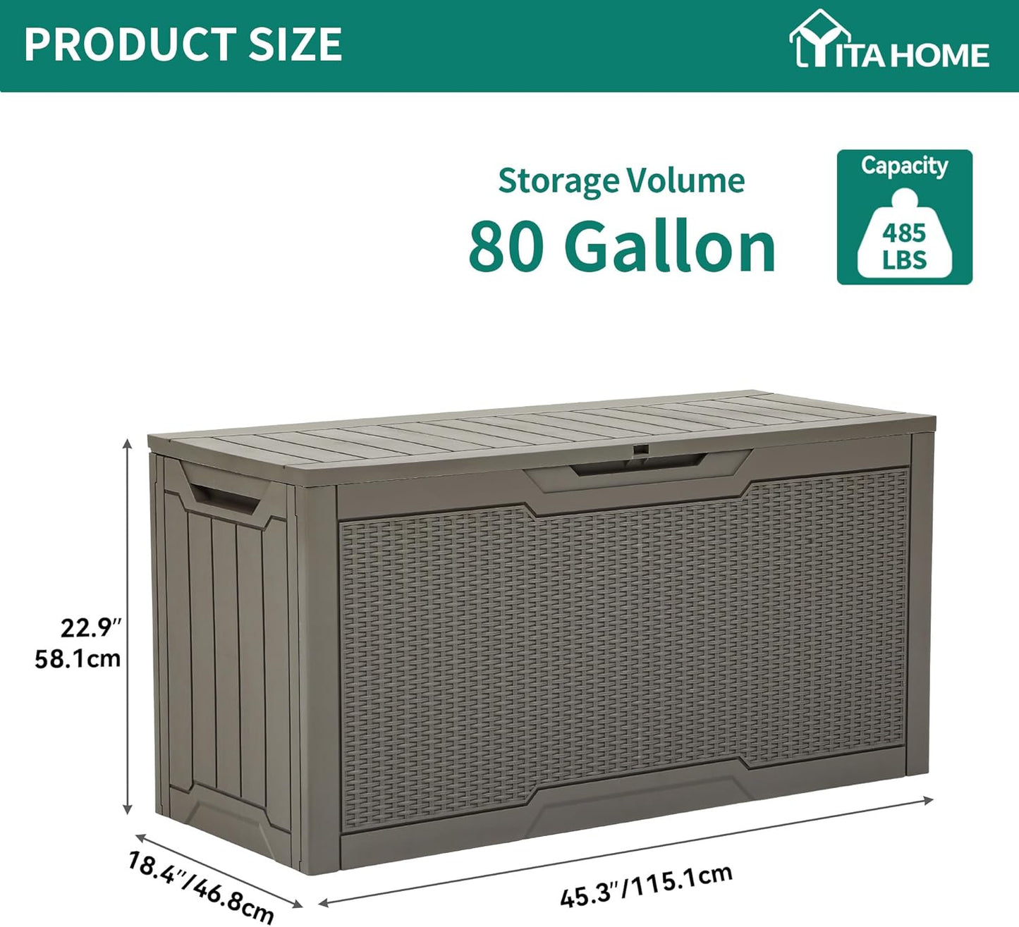 YITAHOME 80 Gallon Outdoor Storage Box, Large Water Resistant Resin Deck Box, Indoor Outdoor Lockable Rattan Storage Container for Patio, Garden, Cushions, Tools, Equipment (Taupe)