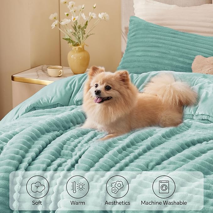 BEDELITE Fleece Twin Comforter Set -Super Soft & Warm Fluffy Haze Blue Bedding, Luxury Fuzzy Heavy Bed Set for Winter with 1 Pillow case