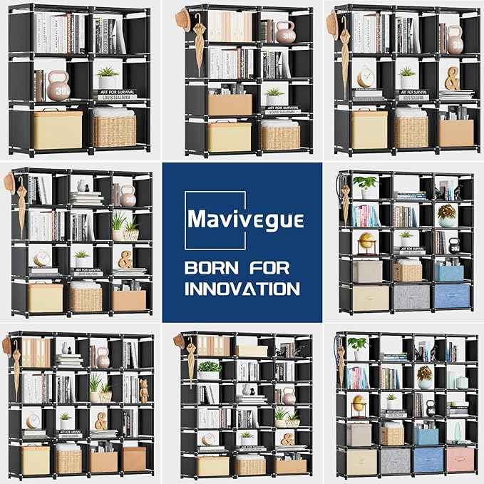 Mavivegue Book Shelf, 9 Cube Storage Organizer, DIY Bookcase, Metal Cube Bookshelf, Tall Book case for Bedroom, Living Room,Office, Closet Storage Organizer, Black Cubicle Storage Rack