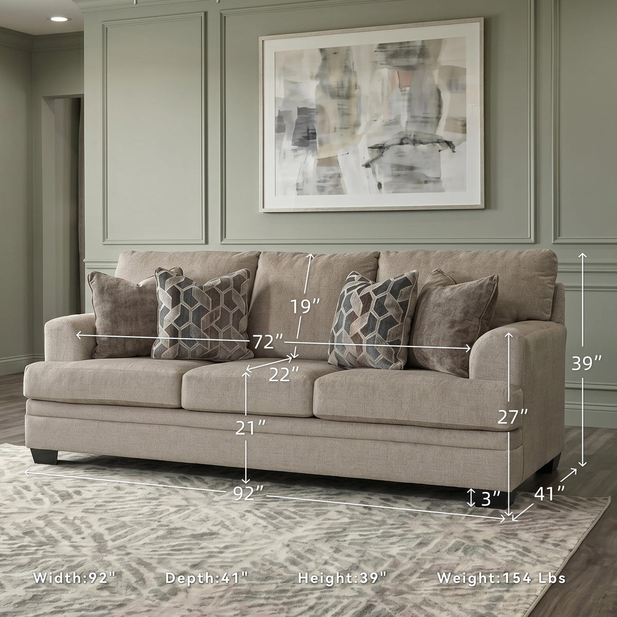 Sofa Couch Taupe Chenille
