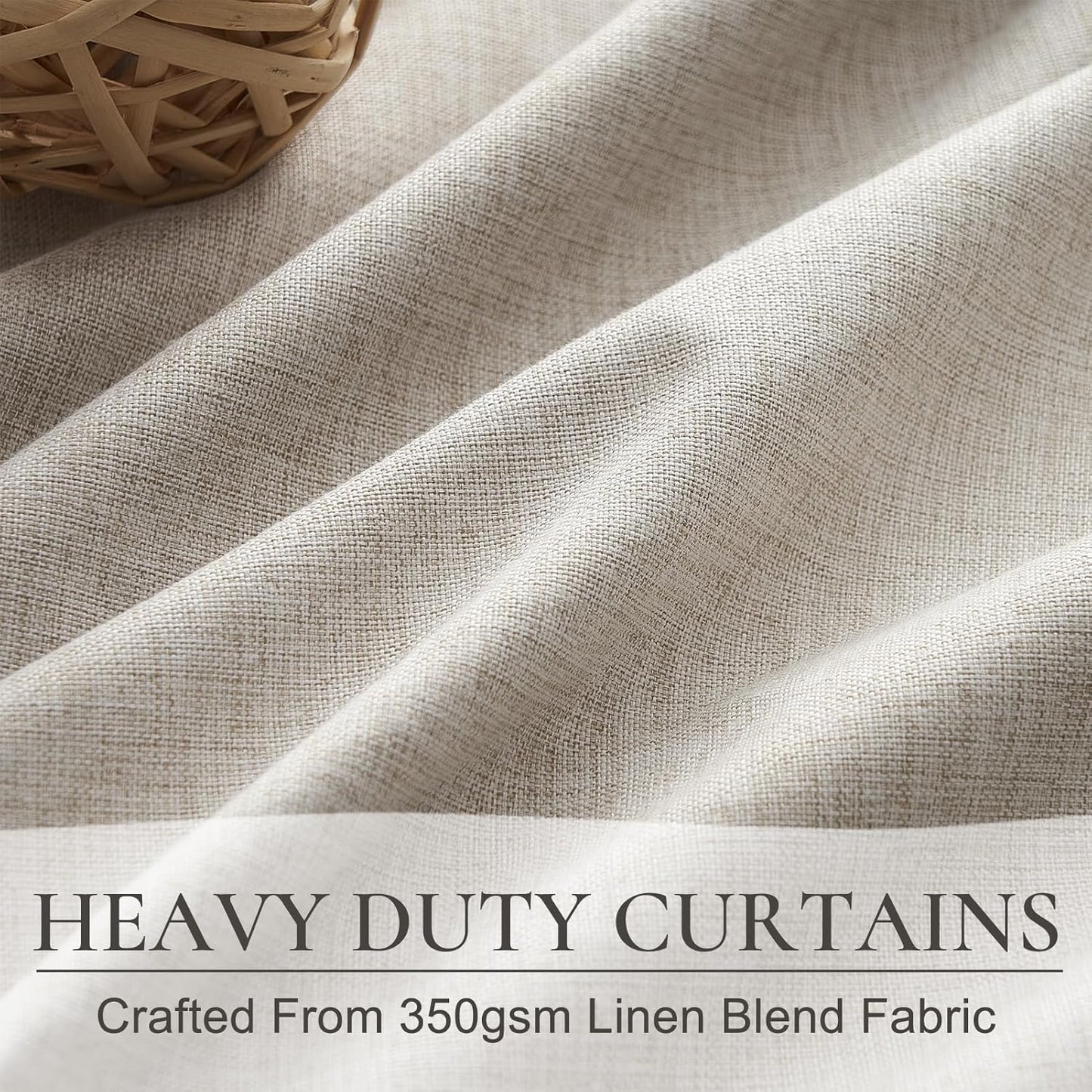 Curtains 60 Inch Length Wide Pinch Pleated Blackout Curtain for Sliding Glass Door/Living Room, Farmhouse Natural Linen Thick Boho Bedroom Heavy Insulated Large Window Drapes (60"Wx90"Lx2Panels)