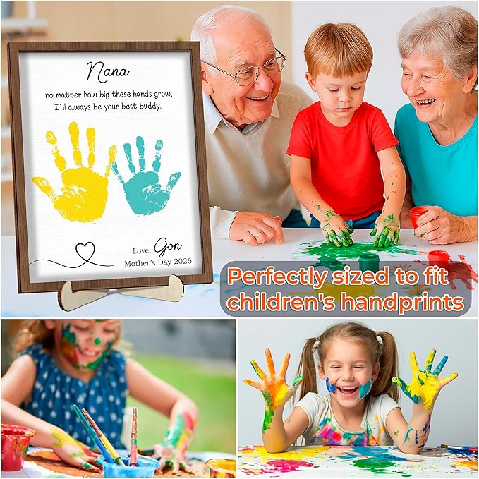 Personalized Handprint Wooden Sign for Mom Dad Grandma Nana, DIY Kids Handprint Frame with Paints, Art Craft Family Keepsake, Mothers Fathers Day Birthday Gift for New Parents, Friends, Home Decor