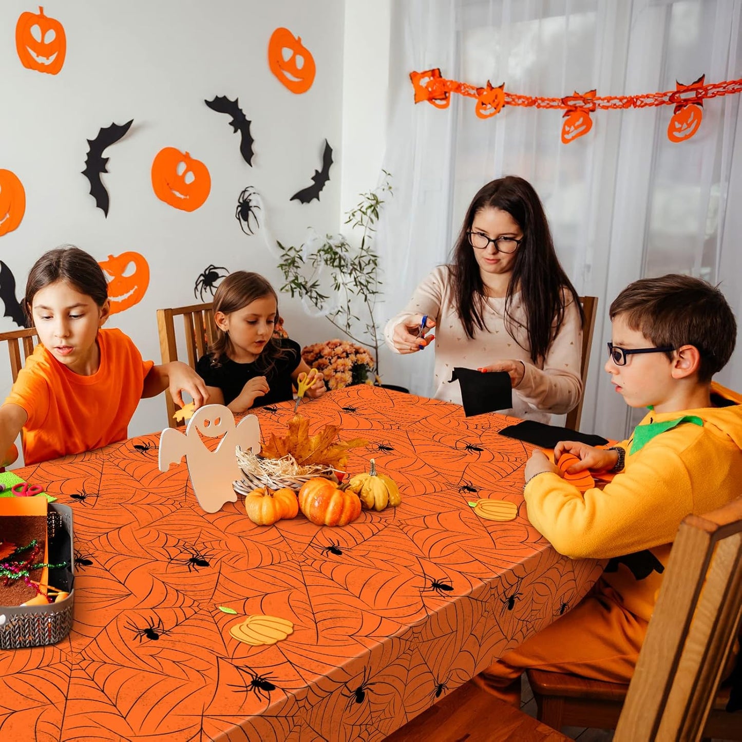 TREWAVE 3 Pack Halloween Spiderweb Tablecloth Rectangular Plastic Spider Web Table Cloth Large Size Table Covers for Home Decor Halloween Party Decorations 54" x 108" (Orange)