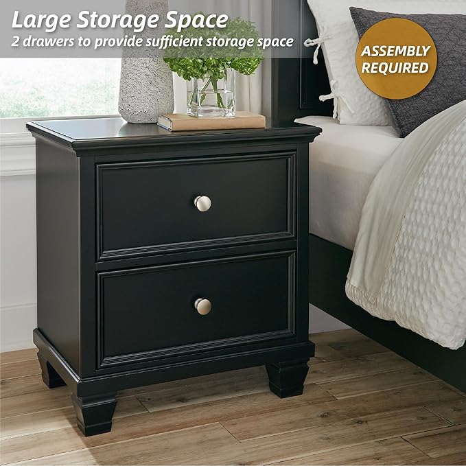Signature Design by Ashley Lanolee Classic 2 Drawer Nightstand for Bedroom, 26.75" Tall, Black