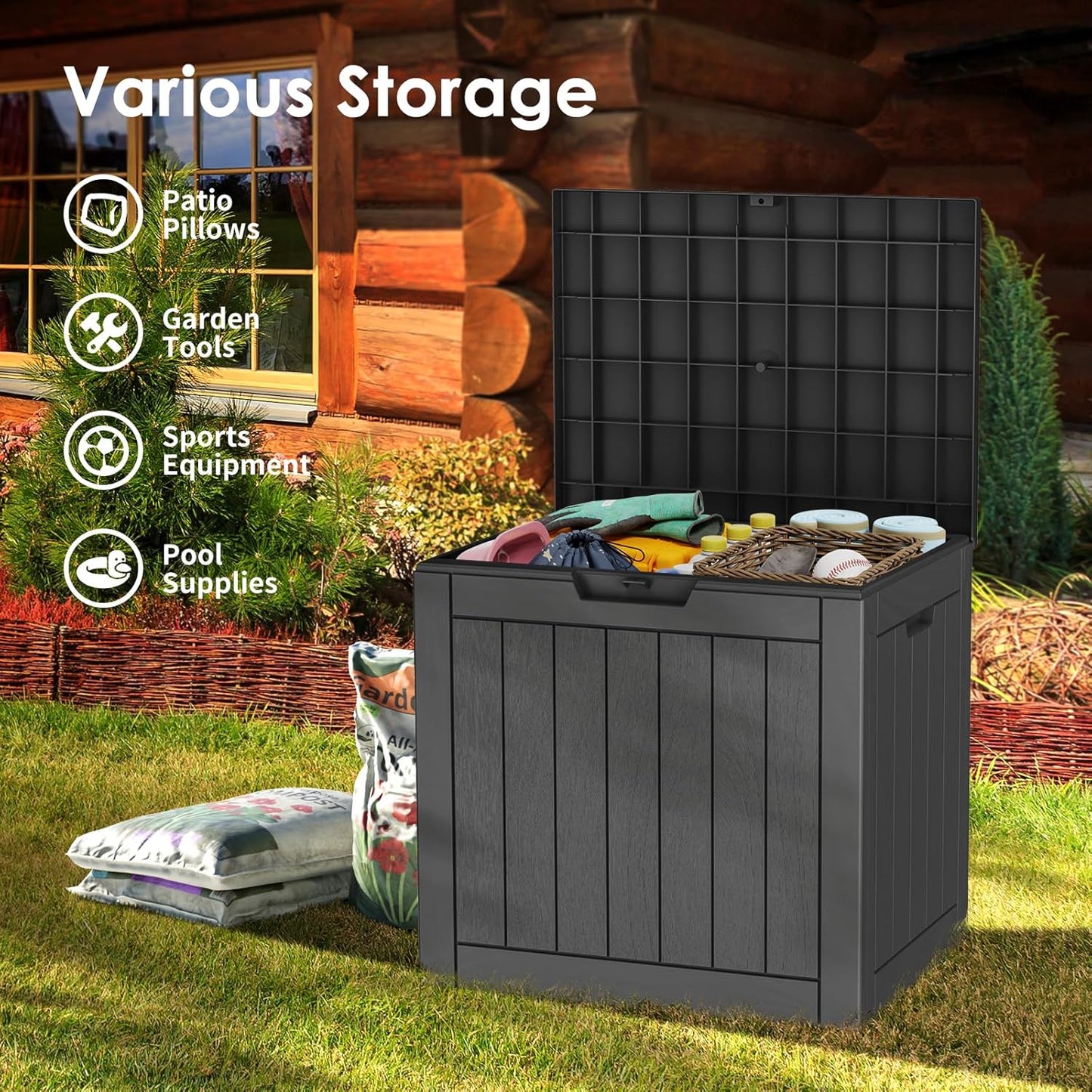 DRATO Deck Boxes, 31 Gallon Outdoor Storage Box for Patio Cushion, Sports Equipment, Garden Tools, Waterproof and UV Resistant, Lockable (Black)