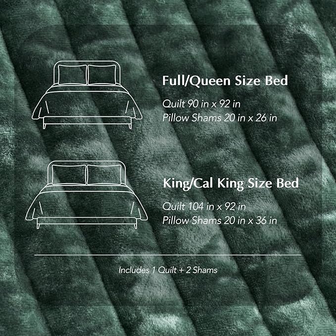 EVERGRACE Velvet Quilt Set Queen Size, Luxurious Soft Striped Channel Bedding Set, Lightweight Velvet Comforter for All Season, Oversized Bedspread Coverlet with 2 Matching Shams, Pine Green