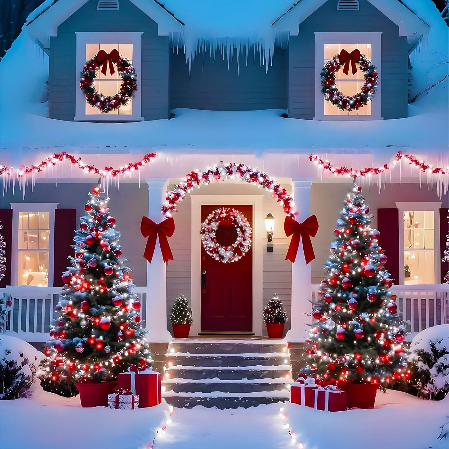 75.8 FT 200 LED Red and White Christmas Lights Outdoor Indoor, Timer & Memory Function & 8 Modes, Extendable Green Wire, Waterproof Fairy Twinkle Lights for Xmas Tree Holiday Party Garden Yard Decor