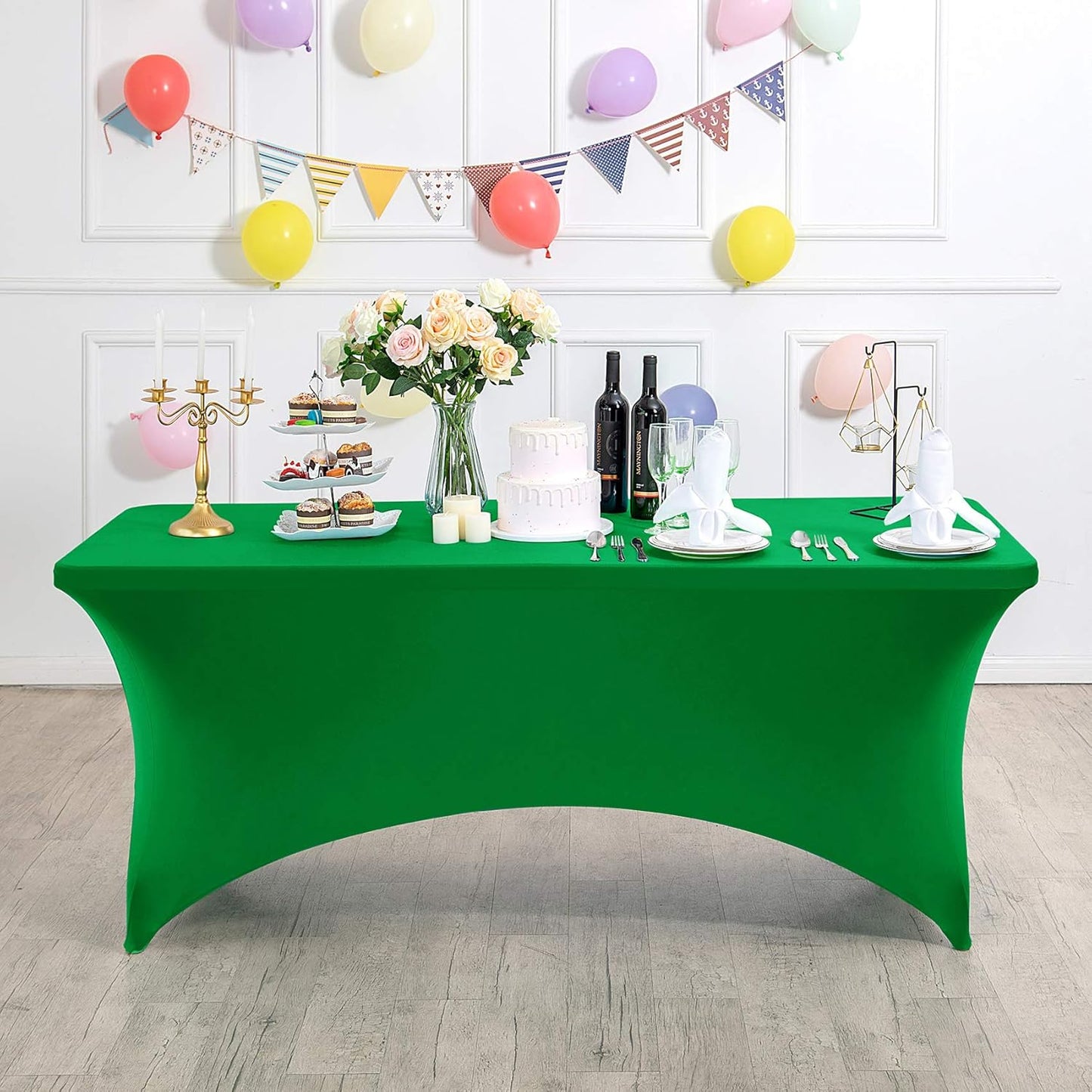 Spandex Table Cover for 8FT or 4ft or 6ft Table Universal Fitted Stretch Tablecloth for Party, Banquet, Wedding and Events-Emerald
